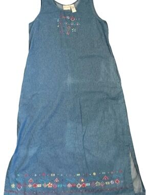 Napa valley denim Blue Embroidered Sleeveless Midi Dress